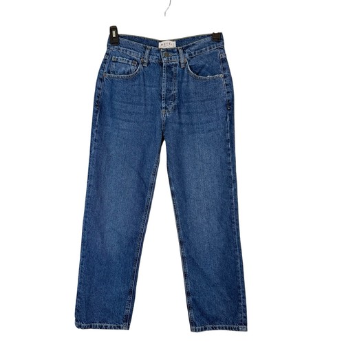 MOTEL Rocks Crop Jeans Sz 26 High Rise Relaxed Fit Blue Straight Leg Button Fly - Picture 2 of 12