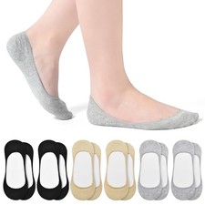 6 Pairs Cotton Ultra No Show Socks Womens - Non Slip, 5-9 2nude,2black,2grey