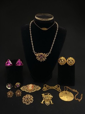 Vintage Jewelry Lot Trifari Coro Erickson Beamon AK, Cameo & GF Bracelet 12 PC