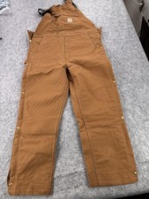 Carhartt Bib Overalls Mens Large Tall Brown Duck Insulated Loose Fit OR4393-M