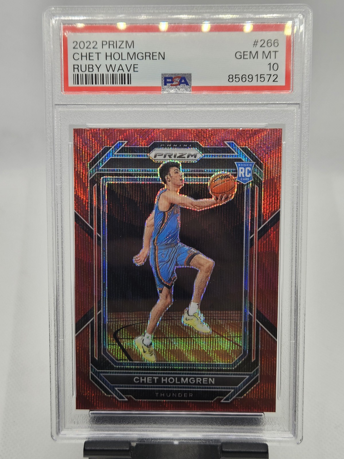 2022-23 Panini Prizm Chet Holmgren Thunder Ruby Wave Rookie PSA 10 #266