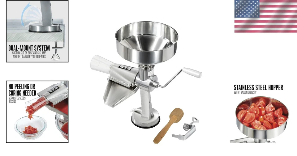 Metal Tomato Strainer, 1 Gallon Hopper, Stainless Steel - Image 2 of 4