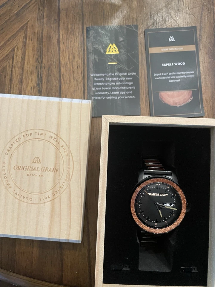 Reloj Hombre Grano Original Sapele Negro Barril 42mm Foto 3 de 4
