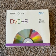 Memorex DVD R 5 Pack 16X 4.7GB Recordable 120 Min Video - New Sealed
