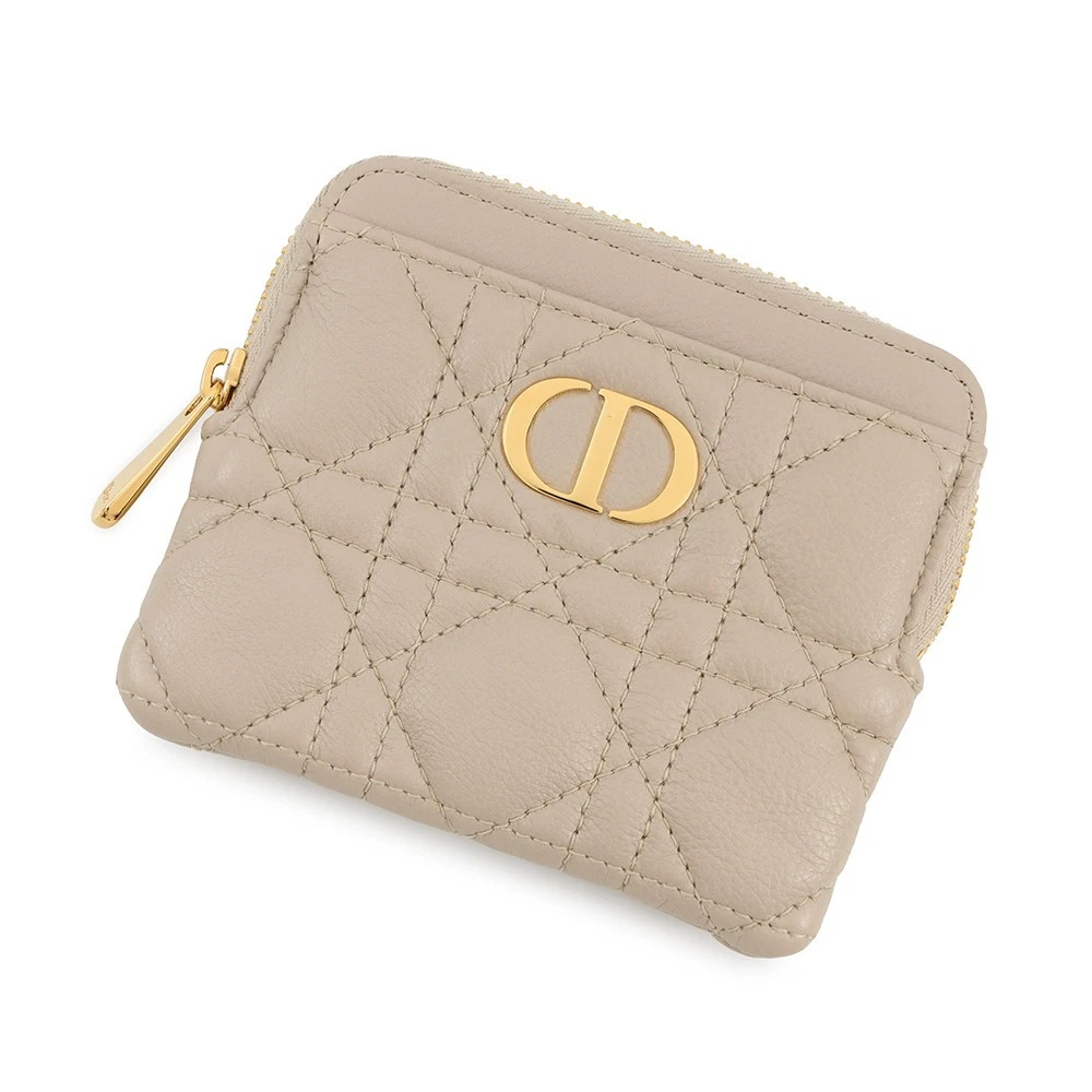 Dior — Dior Cannage Caro Lavender Wallet Coin Purse Calf Leather PowderBeige S5177U...