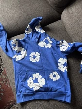 Denim Tears Royal Blue Cotton Wreath Hoodie Sweatshirt Size- SMALL