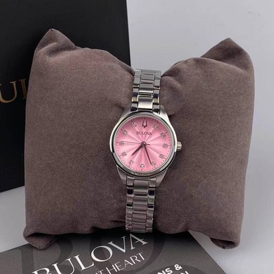 Bulova 96P249 Sutton Pink Diamond Dial Stainless Steel Women's Quartz Watch 28mm