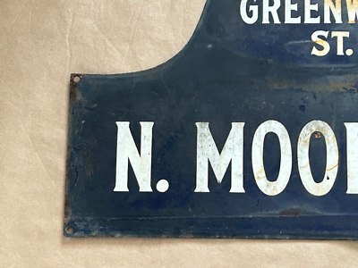 Rare Antique Humpback Street Sign Porcelain Greenwich N Moore New