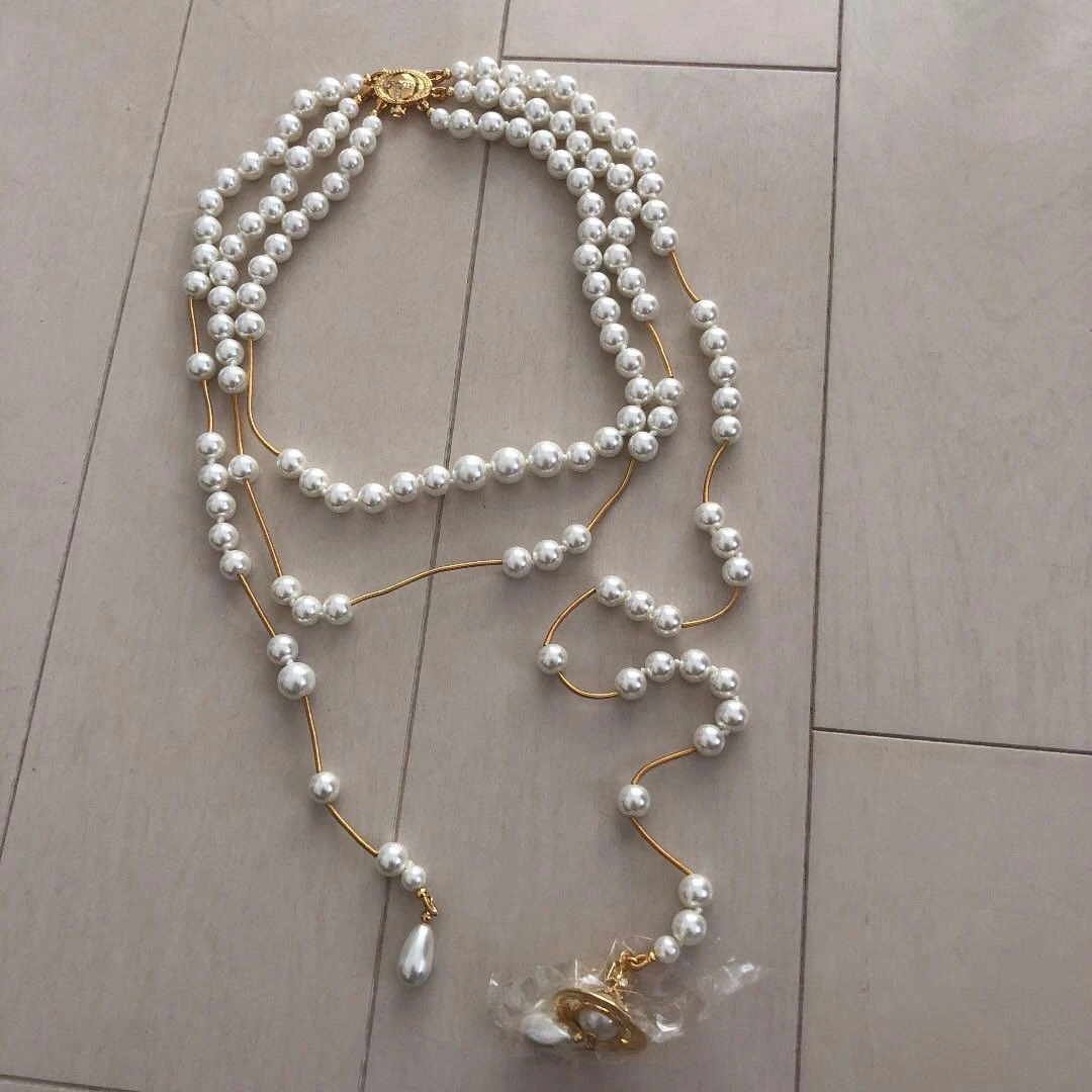 Vivienne Westwood broken pearl Chocker necklace gold orb long Accessory