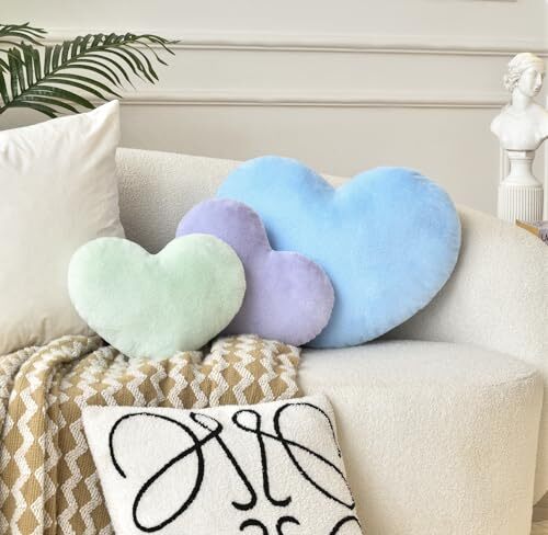Heart Pillow Cute Fuzzy Pillows Throw Pillows for Bed Large-19"x15" Blue - Picture 4 of 7