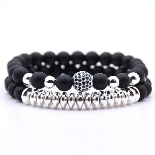 2Pcs/Set Natural Stone Bracelet Men Lava Rock Chakra Beads Elastic Jewelry Gift - Picture 21 of 39