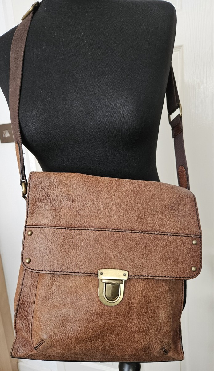 M&S COLLECTION WOMENS TAN BROWN LEATHER CROSSBODY SATCHEL SHOULDER