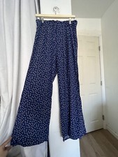 Xhilaration Pants Women Sz 11 Blue Palazzo High Rise Wide-Leg Polka Dot Pleated