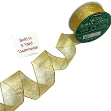 Kirkland Wire Edged GOLD Shimmery Ribbon 5 Yard Christmas Decorate Bow Gift 2.5"