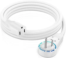 Maximm Extension Cord 3 Foot White Flat Plug, 360° Rotating Short Power Cord Sin