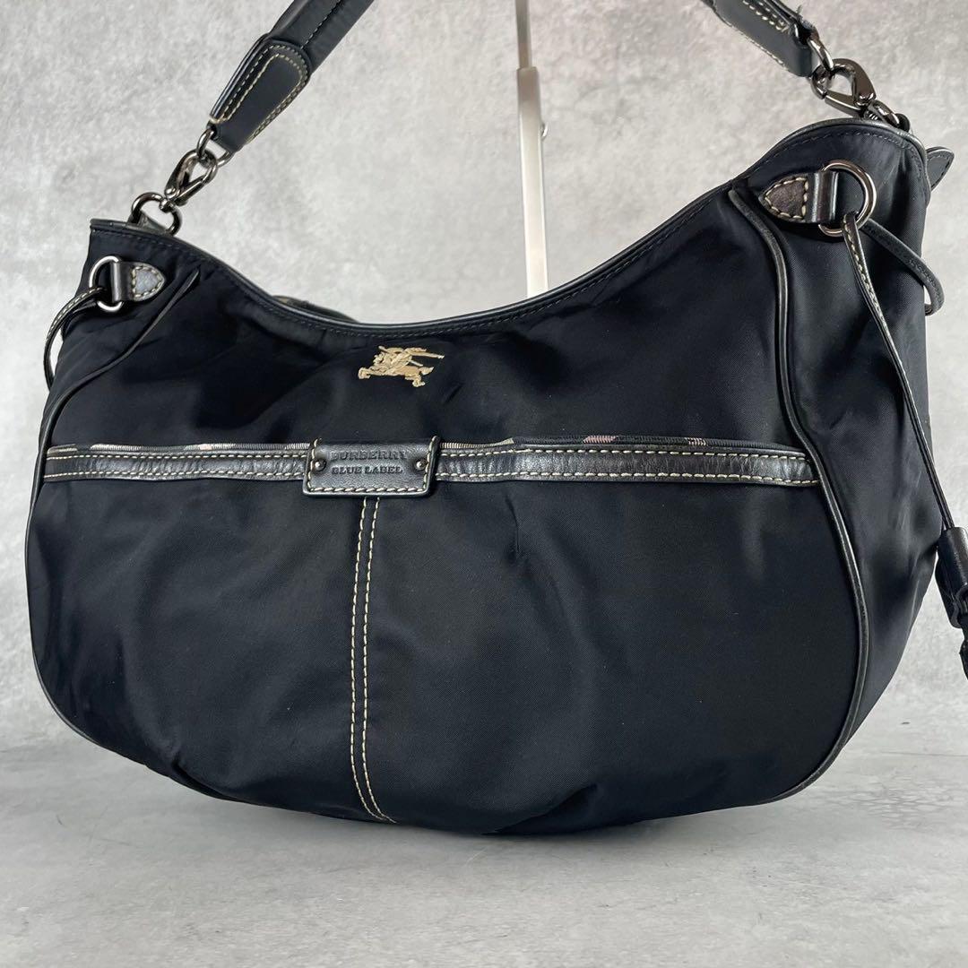 Burberry Blue Label One Shoulder Bag Nylon Leather Half Moon