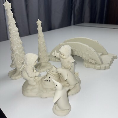 DEPARTMENT 56 Lot Of 5-SnowBabies Accessories Trees And Bridge Plus