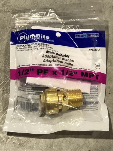 Jones Stephens PlumBite 1/2" Push-to-Connect x 1/2" MPT Brass Adapter Fitting - Picture 6 of 6