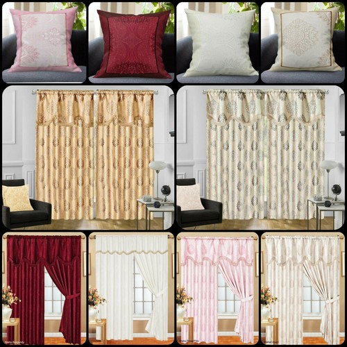 Pair of Fully Lined Jacquard Pencil Pleat Curtain Ready made Pelmet Set &Tiebeck - 第 1/46 張圖片