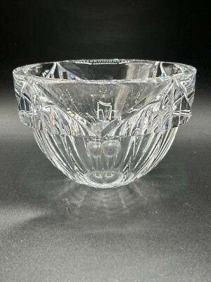 Orrefors Sweden Heavy Crystal Bowl Signed Erika Lagerbielke Geometric Design