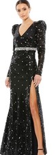 Mac Duggal Gown Dress Size 8 Black Sequin Rhinestone Formal High Slit 10736 $598