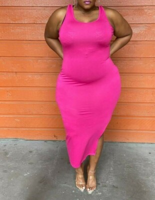 open lace back dress Morgan Plus Size Hot Pink Formal Midi Dress– Hello Curve