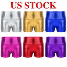 Kids Shiny Metallic Sports Yoga Shorts Gymnastic Ballet Dance Booty Shorts