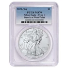 2021 (W) $1 Type 1 American Silver Eagle PCGS MS70 Blue Label