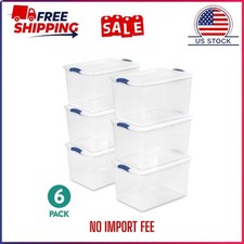  6 pack Sterilite Large Storage Bin, 66 Quart Clear Plastic Storage Container