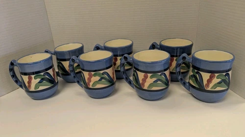 Gail Pittman Blue Juniper Coffee Mugs 1988-99 Signed Dated 4" Height