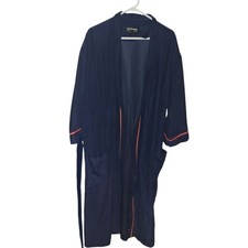 VTG PIERRE CARDIN MENS NAVY BLUE ROBE OSFM LONG SLEEVE BELTED POCKETS LOGO USA