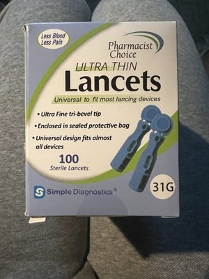 Pharmacist Choice Ultra Thin Sterile Lancets 31G 100 Count New in Box Exp 2/2028