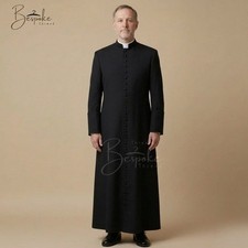 Black Roman Cassock for Men 33 Button Priest Robe Catholic Clergy Vestment
