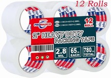 Heavy Duty Packing Tape 12 Rolls Clear 2.8 mil 65 Yards x 1.88 inch Total 780Y