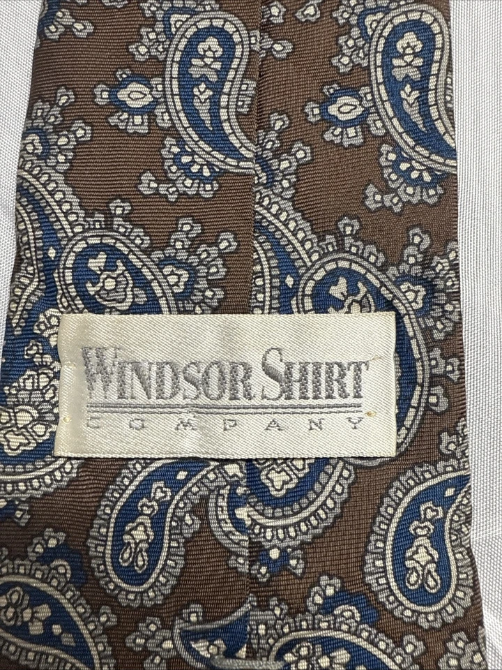 Windsor Men’s Neck Tie, Paisley Pattern In Brown With Blue - Image 4 of 4