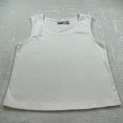 Chicos White Ribbed Tank Top Shell Scoop Neck Cotton Blend Minimalist Sz 3 L/XL