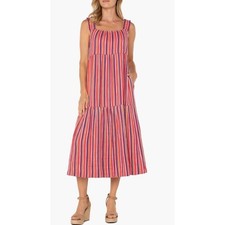 Liverpool Tiered Midi Sundress Size S Boho Stripe Beach Sundress Vacation NWT