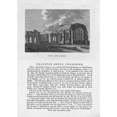 EGGLESTON ABBEY Yorkshire - antiker Druck 1787 von Francis Grose