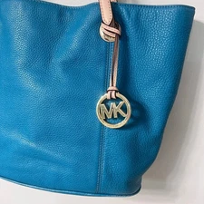 Michael Kors Turquoise Leather Tote Bag MK Charm Shoulder Bag