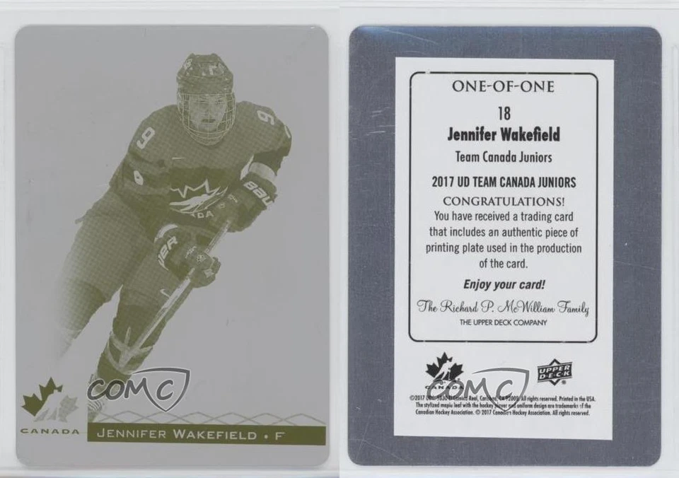 2017 Team Canada Juniors Printing Plate Yellow 1/1 Jennifer Wakefield #18 a2w - Image 3 of 3