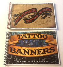 TWO Vintage banner Tattoo Designs Book Spiral Bound Flash Reference Sketchbook