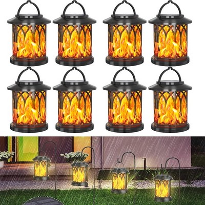 2/4/8PC LED Flickering Flame Solar Hanging Lights Lantern Outdoor Garden Pathway