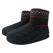 Knit Rock Wool Warm Men Indoor Pull on Cozy Memory Foam Slipper 12 Black-red