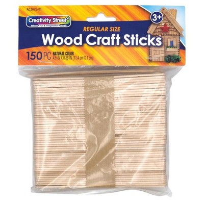 Pacon Regular Wood Sticks, 4-1/2'' X 3/8'' Natural, 150 Pieces (PAC 3675-01)