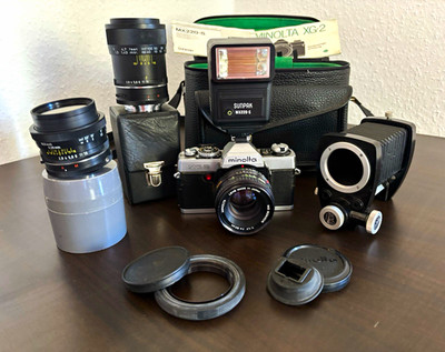 Minolta XG2 Spiegelreflexkamera Set mit Objektiven, Sunpak MX220-S Blitz