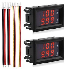 2 Stück LED-Voltmeter und Amperemeter, DC 0-100V, 10A, Digitale Spannungsmesser