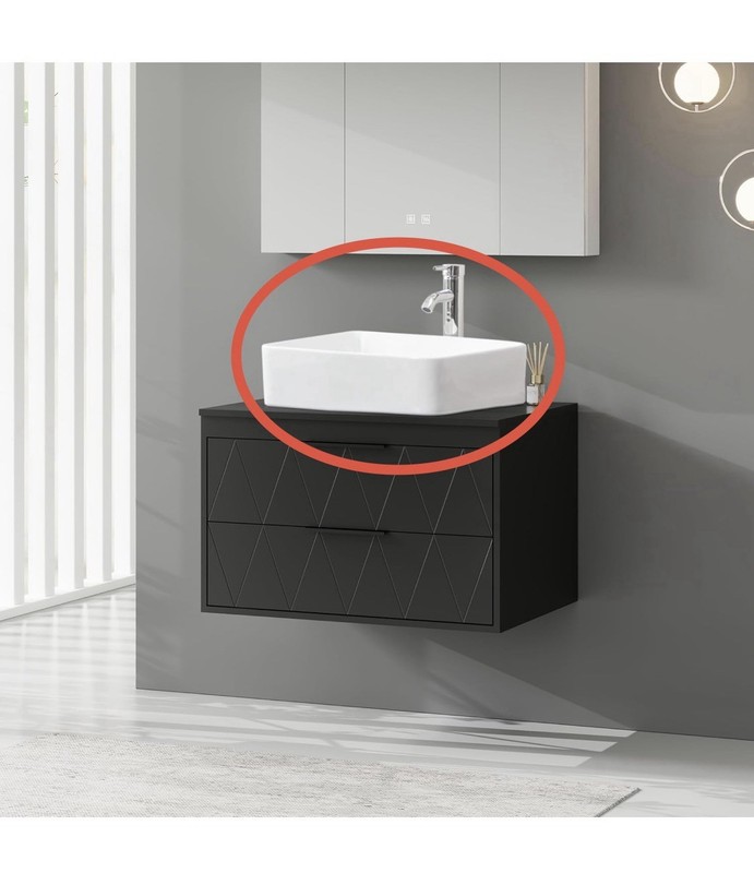 Eclife Modern White Rectangular Ceramic Vessel Sink W/Water Save Faucet