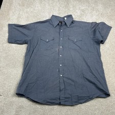 Plains Western Wear Shirt Mens XL Blue Check Western Pearl Snap Short Sleeve