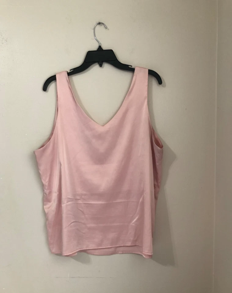 Camiseta sin mangas EKOUAER rosa sedosa sin mangas cuello en V para mujer talla XXL Foto 3 de 4