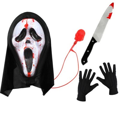 DELUXE BLUTIGE SCHREIER MASKE, HANDSCHUHE + MESSER GESICHT HORROR HALLOWEEN KOSTÜM
